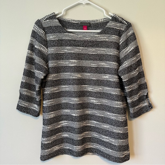 Vince Camuto Striped Textured Black and White Blouse - Picture 1 of 9